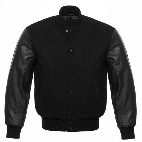 PURE COWHIDE LEATHER SLEEVES AND PURE BANU WOOL BODY VERSATY BOMBER JACKET - Picture 1 of 16